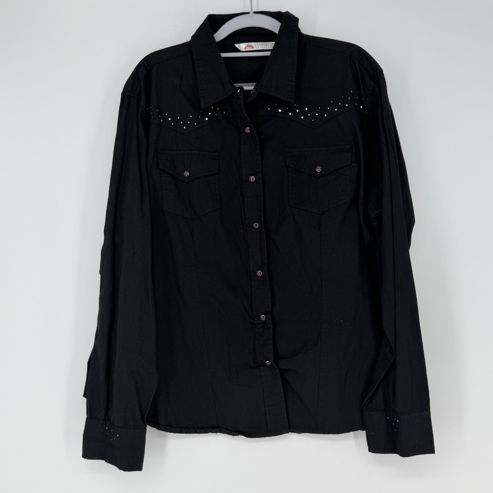 Cumberland Outfitters Western Shirt Womens 3X Black Studded Cotton Cowgirl Rodeo